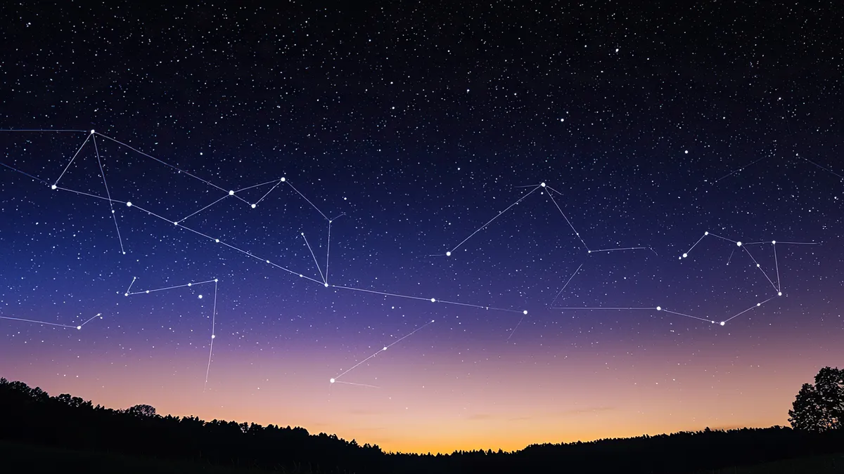 composite chart: night sky constellations illustration for this article