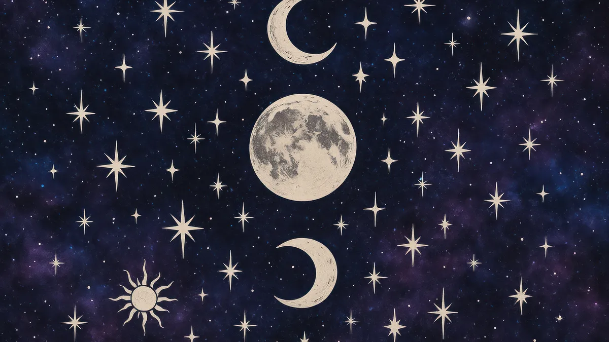 love reading: moon phases night sky stars illustration