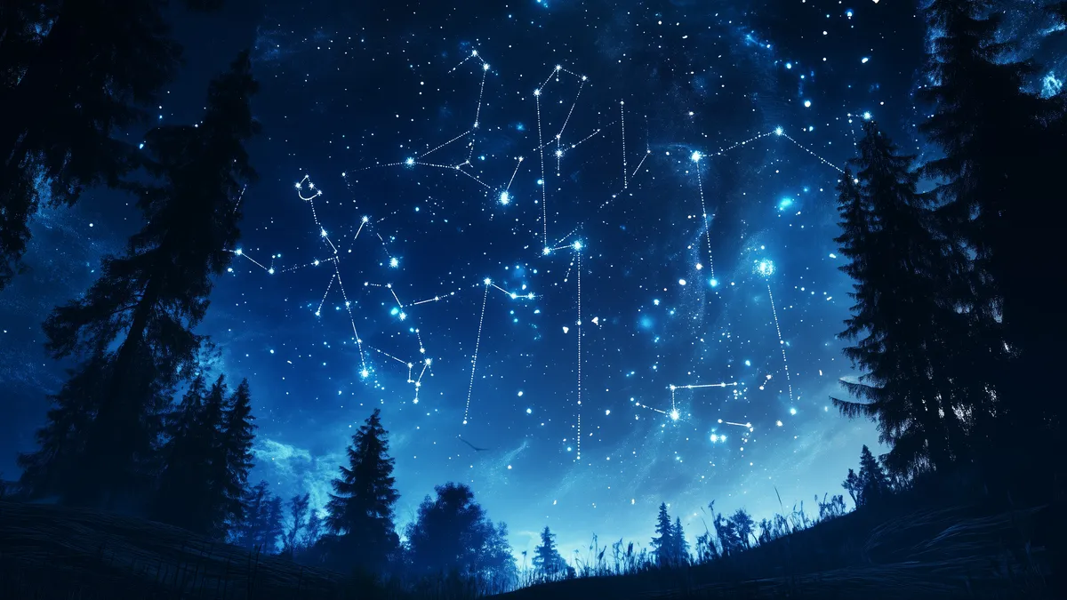 synastry chart: constellations over night sky illustration